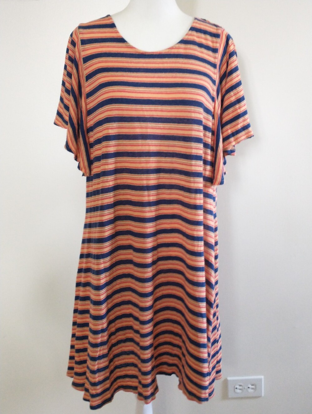 Modcloth Linen Striped Swing Kimono Sleeve T-Shirt Dress 1X
